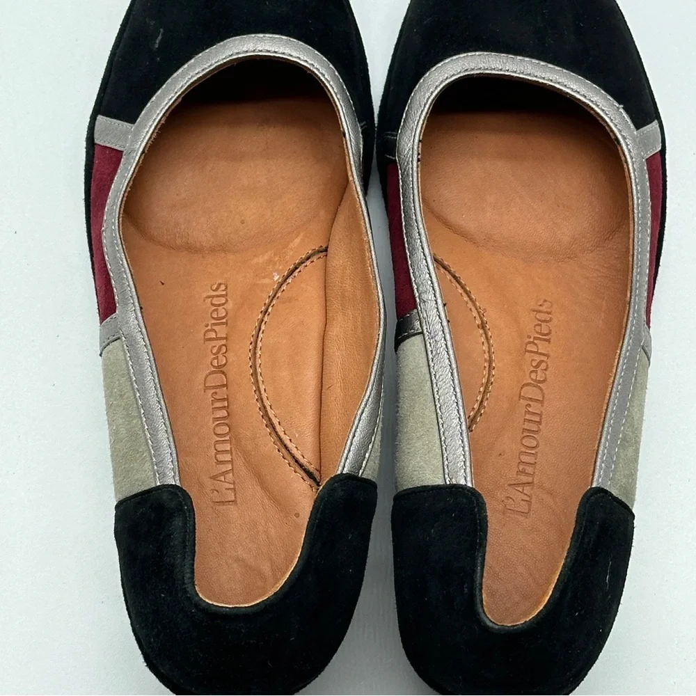 L'Amour Des Pieds Betty‎ Jane Flats Size 6 Black Red Suede Low Wedge Comfy Shoe